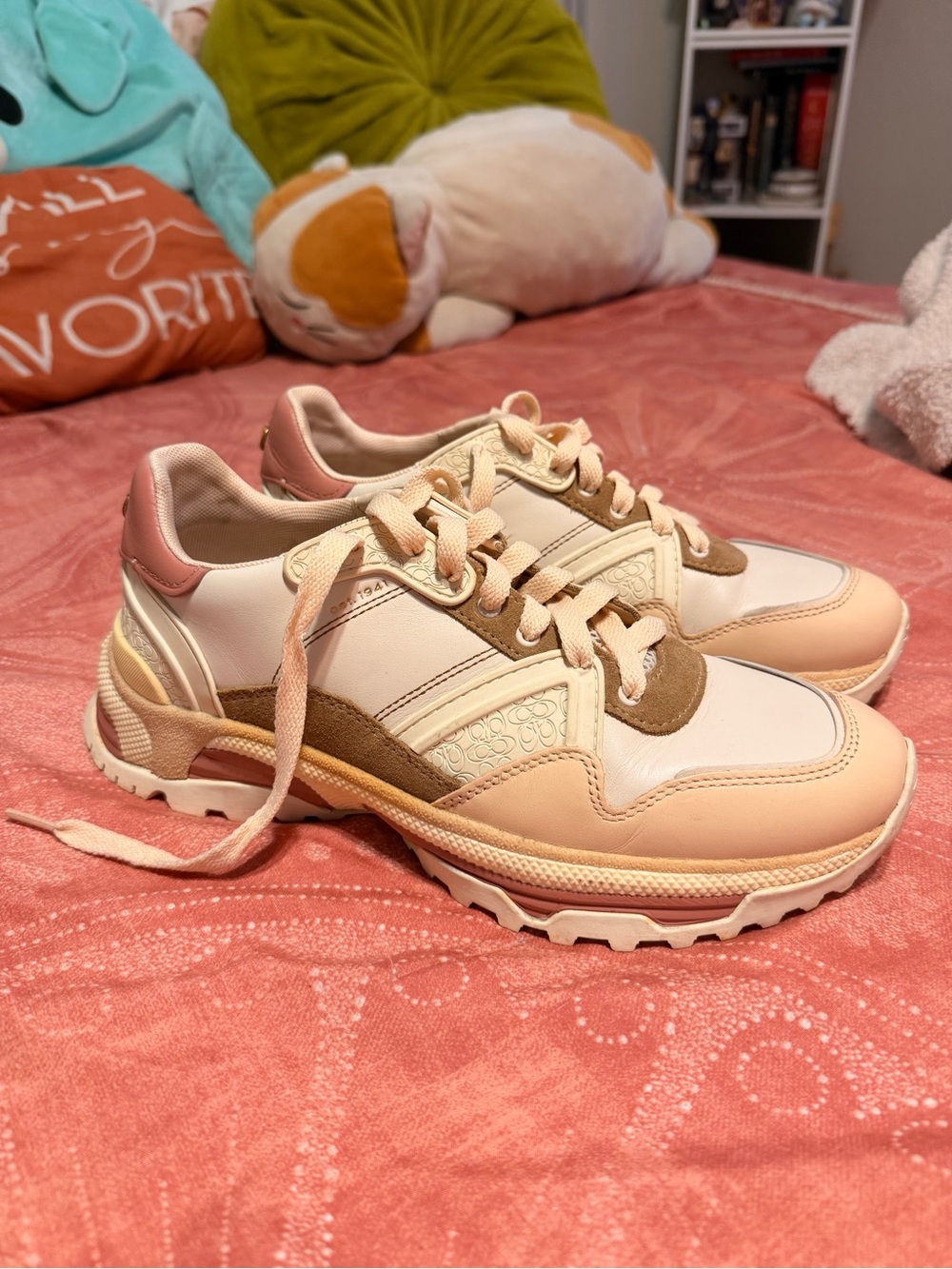 Coach Women's Cream, Pink and Tan Chunky Sneakers